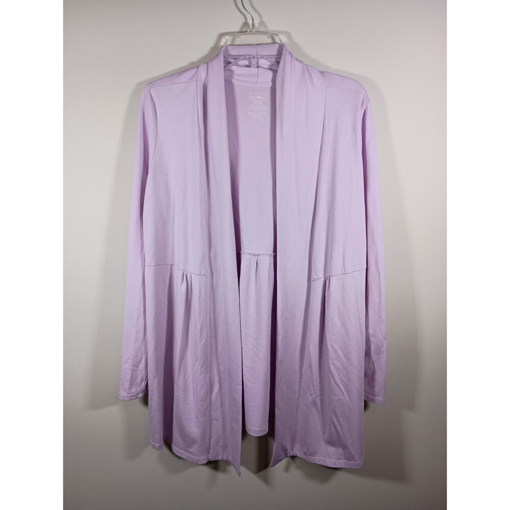 L.L. Bean Lilac Cotton Modal Open Drape Roll Tab Long Sleeve Cardigan Size Small
